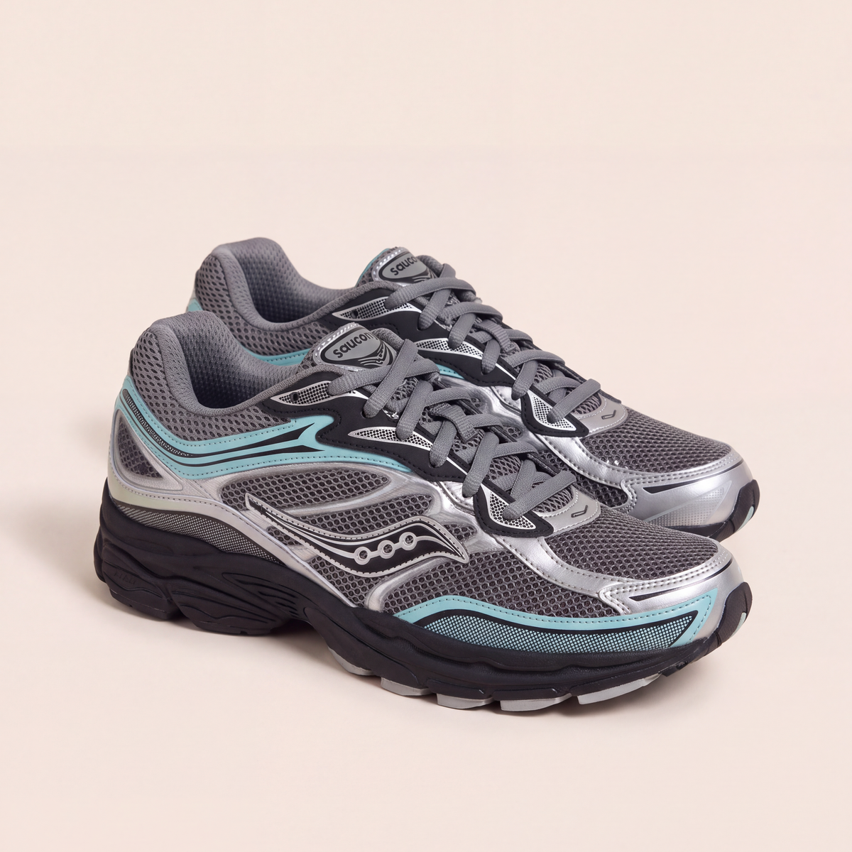 Saucony ProGrid Omni 9 in Grey / Teal / Black